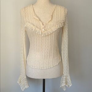 NWT By Anthropologie V-Neck Sheer Lace Top